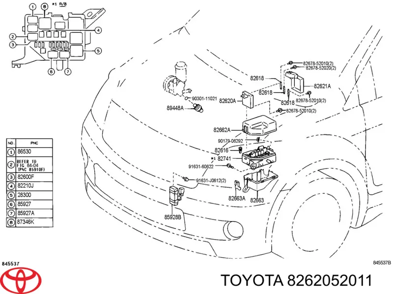 8262052011 Toyota Монтажный блок предохранителей