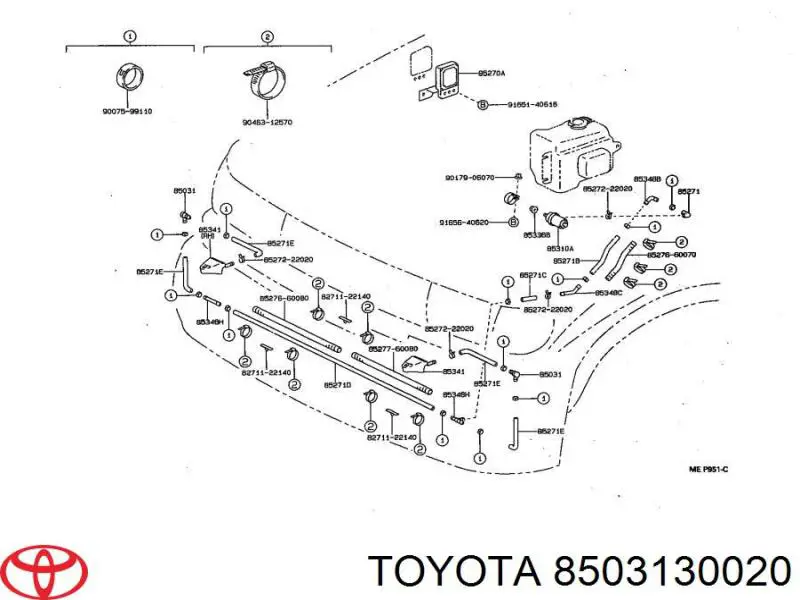 Обратный клапан омывателя лобового стекла на Toyota Liteace CM30G, KM30G
