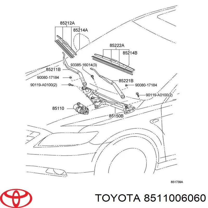 8511006060 Toyota мотор стеклоочистителя лобового стекла