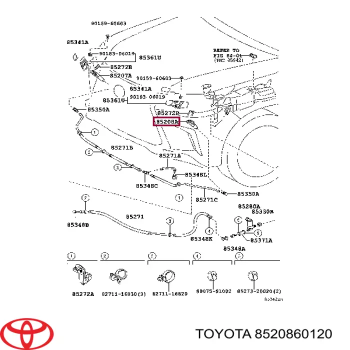 8520860120 Toyota suporte do injetor de fluido para lavador das luzes (cilindro de elevação)