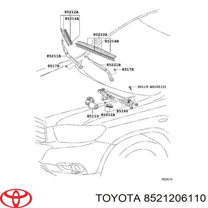 8521206110 Toyota щетка-дворник лобового стекла пассажирская
