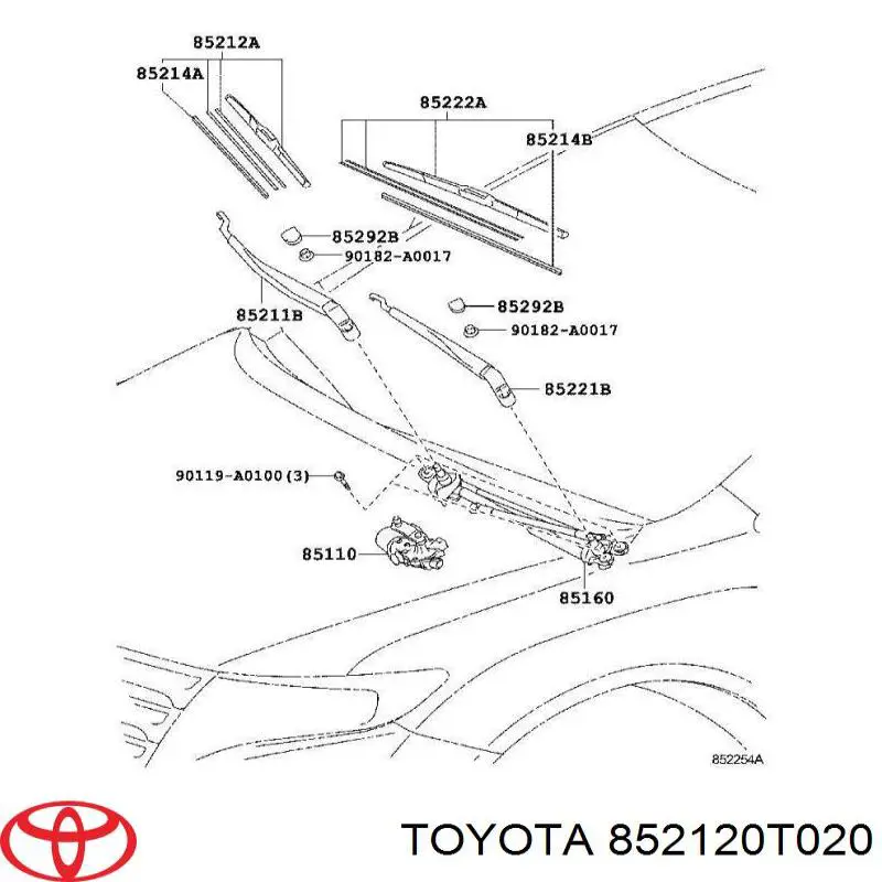 Щетка-дворник лобового стекла пассажирская Toyota 852120T020