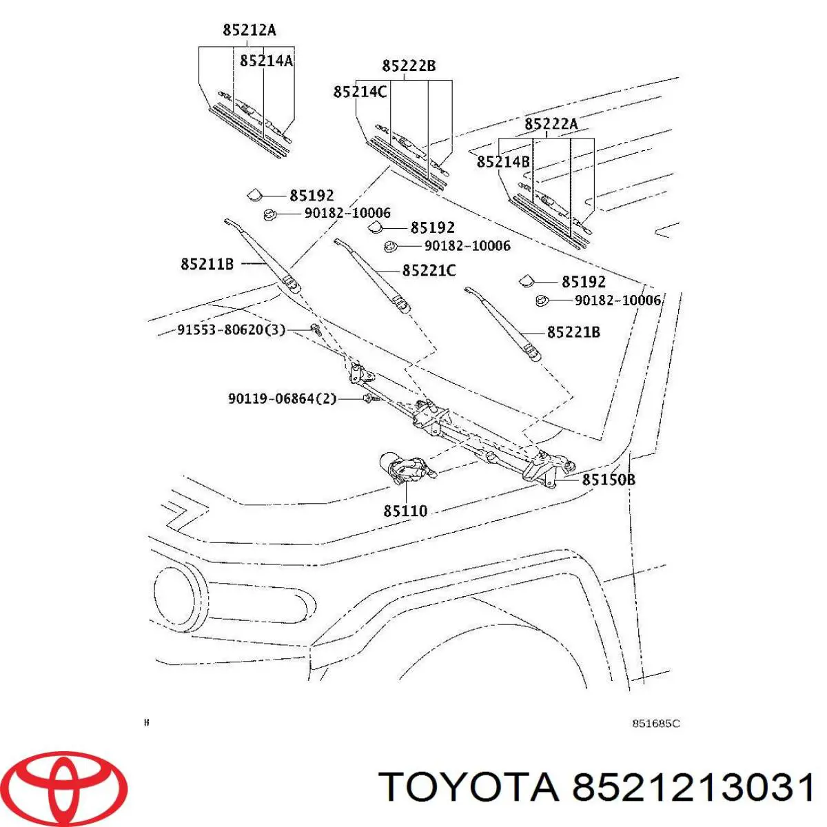 8521213031 Toyota щетка-дворник лобового стекла пассажирская