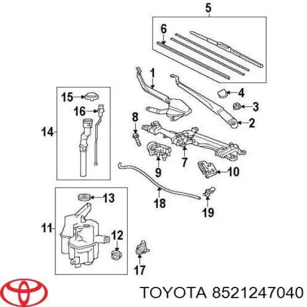 8521247040 Toyota limpa-pára-brisas do pára-brisas de passageiro