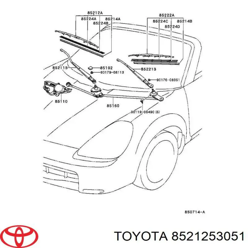 8521253051 Toyota щетка-дворник лобового стекла пассажирская