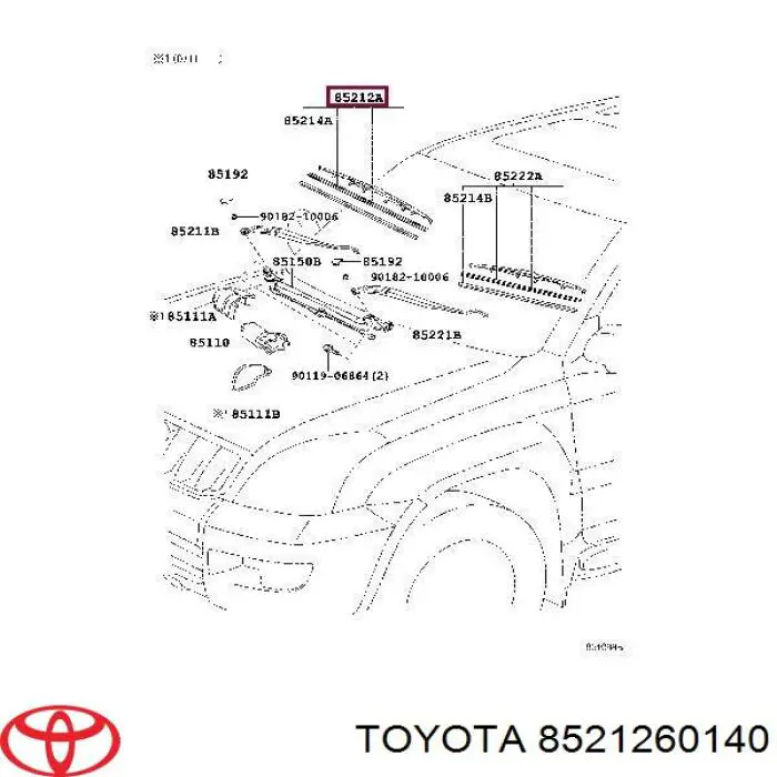 8521260140 Toyota щетка-дворник лобового стекла пассажирская