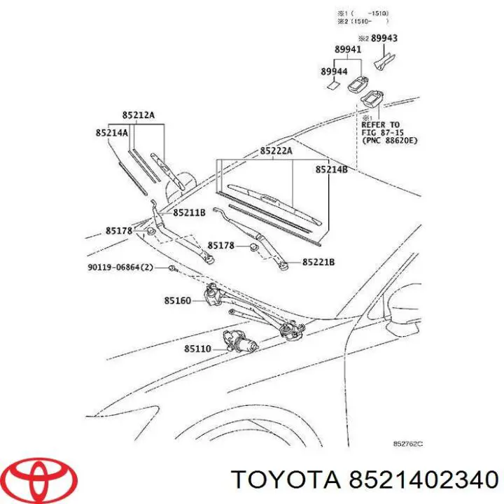 Щітка-двірник лобового скла, водійська 8521402340 Toyota