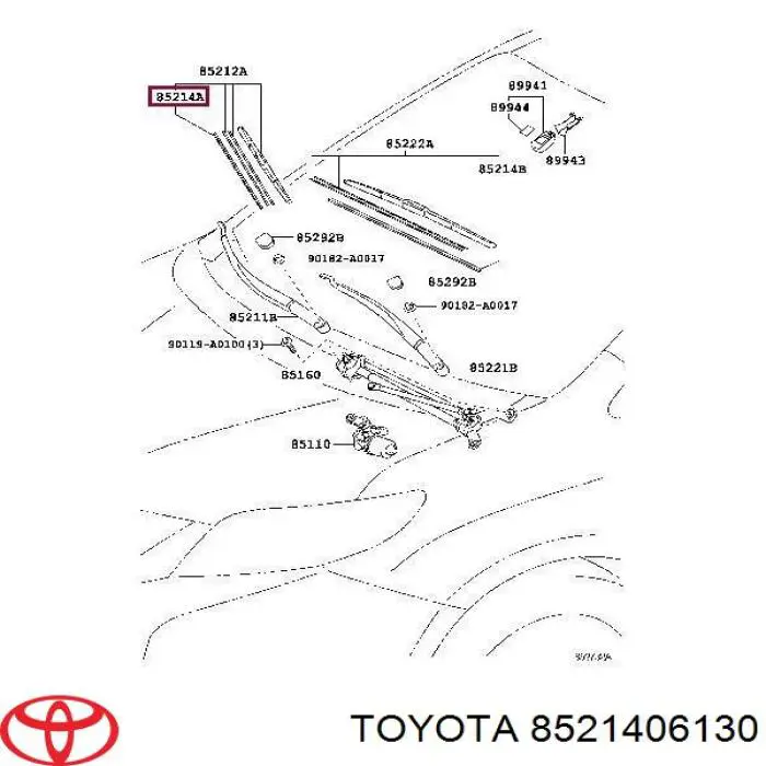 8521406130 Toyota elástico da escova de limpador pára-brisas de passageiro