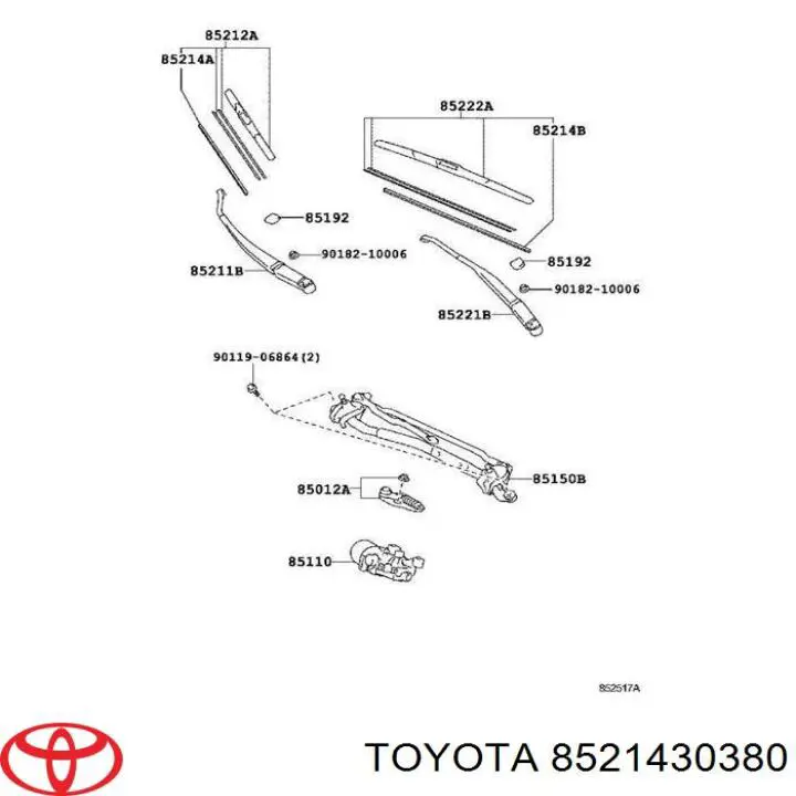 Goma del limpiaparabrisas lado conductor 8521430380 Toyota/Lexus