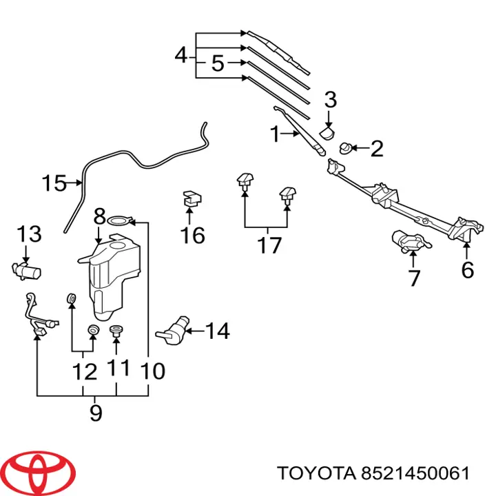 Limpiaparabrisas de luna delantera copiloto 8521450061 Toyota