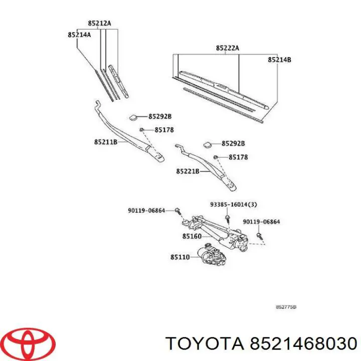 Elástico da escova de limpador pára-brisas de passageiro para Toyota Corolla (E15)