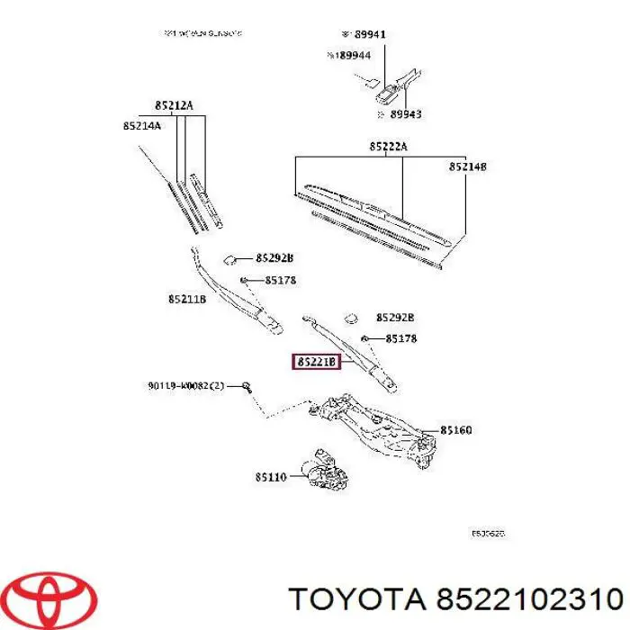 Limpiaparabrisas de luna delantera copiloto 8522102310 Toyota