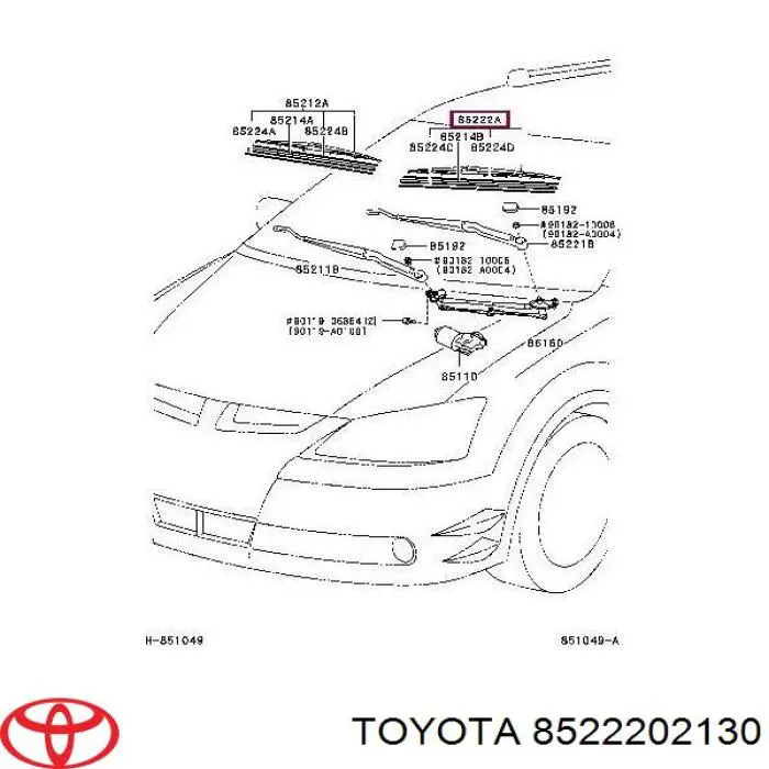 8522202130 Toyota щетка-дворник лобового стекла водительская