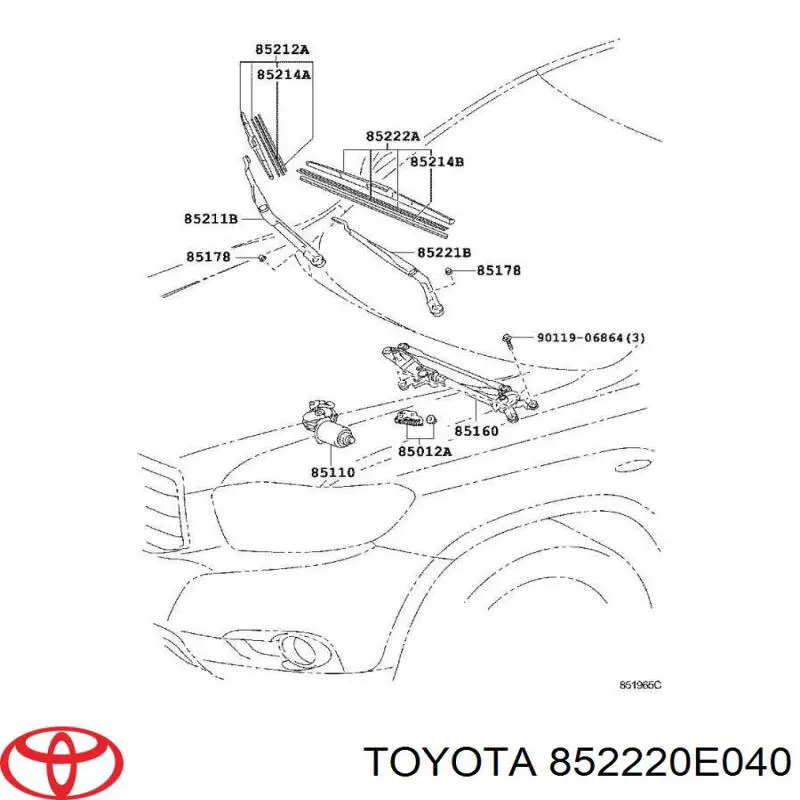 852220E040 Toyota limpa-pára-brisas do pára-brisas de condutor