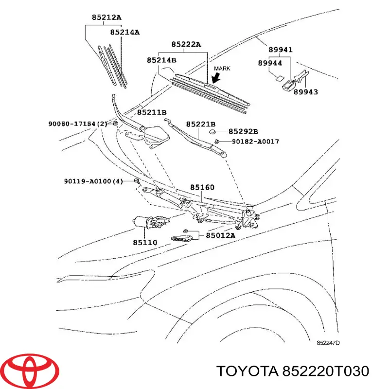 852220T030 Toyota limpa-pára-brisas do pára-brisas de condutor