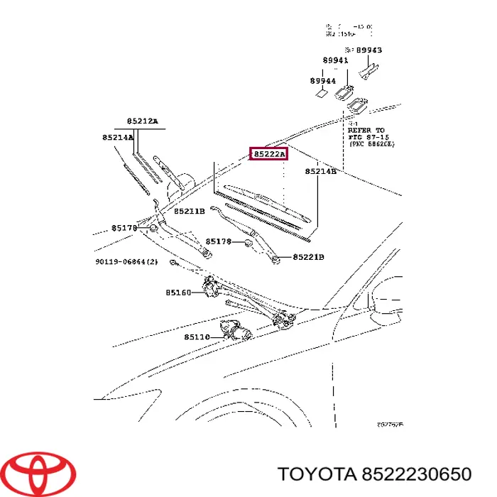 8522230650 Toyota щетка-дворник лобового стекла пассажирская