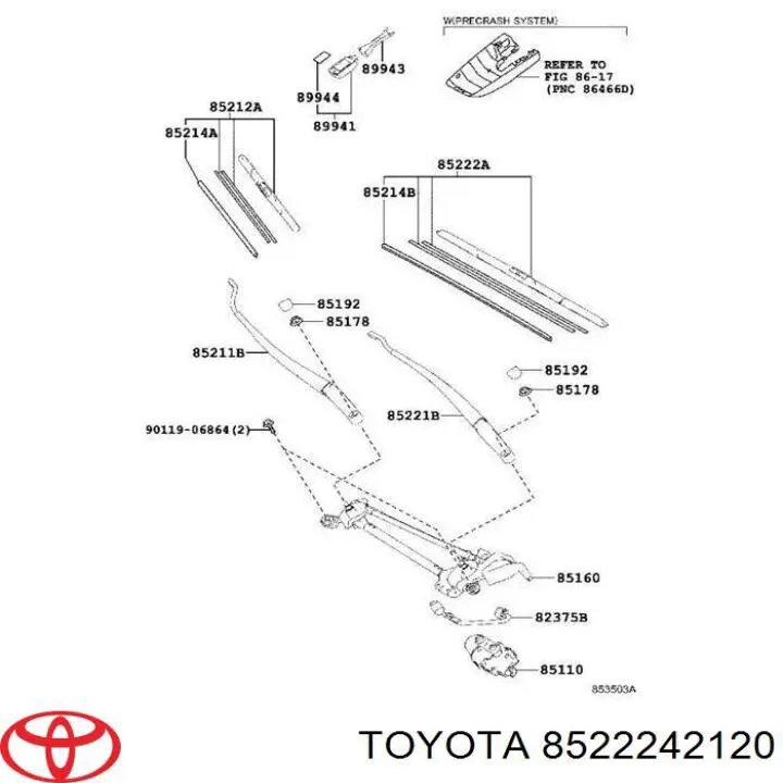 Щітка-двірник лобового скла, водійська 8522242120 Toyota