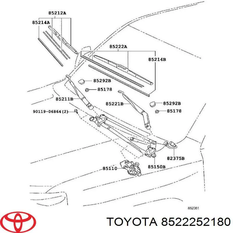 8522252180 Toyota щетка-дворник лобового стекла водительская