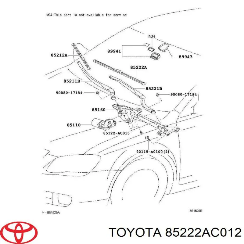 85222AC012 Toyota Щетка-дворник лобового стекла, водительская