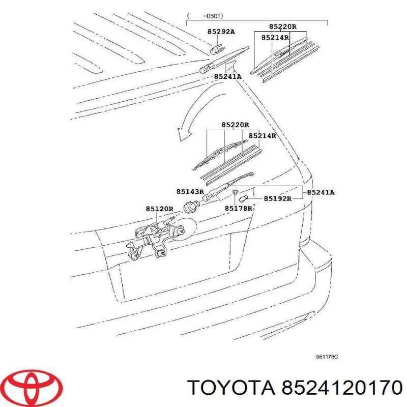 8524120170 Toyota рычаг-поводок стеклоочистителя заднего стекла