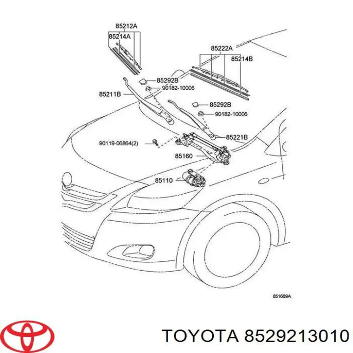 Заглушка гайки крепления поводка переднего дворника Toyota 8529213010