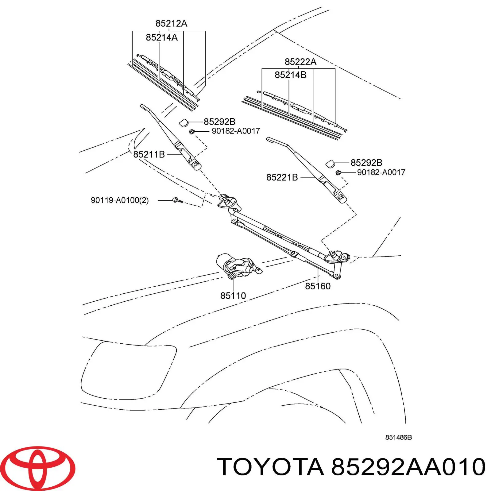 Заглушка гайки крепления поводка переднего дворника на Toyota Sienna L2