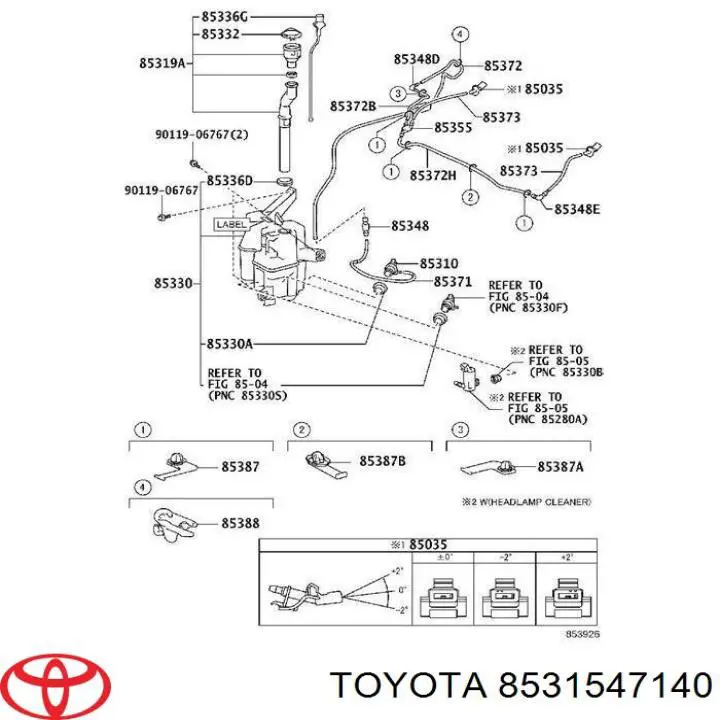 8531547140 Toyota tanque de fluido para lavador de vidro