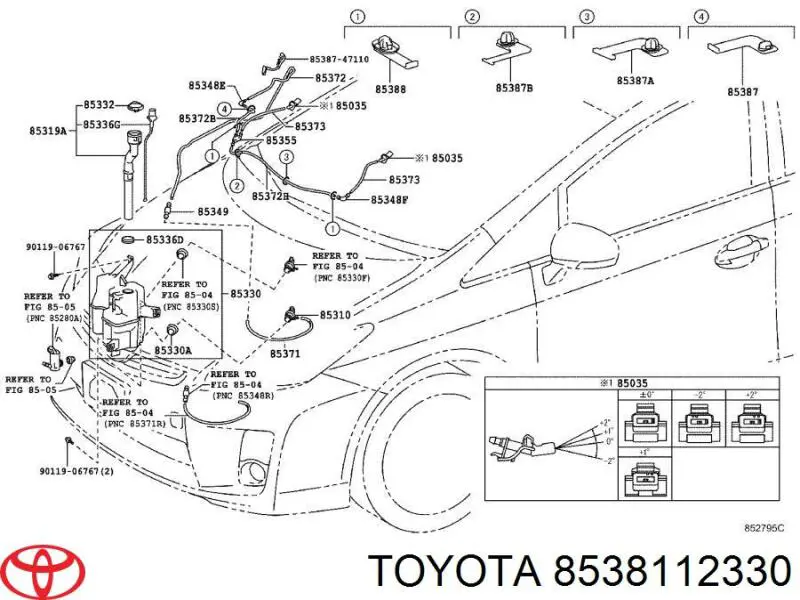 Injetor de fluido para lavador de pára-brisas para Toyota Camry (V40)