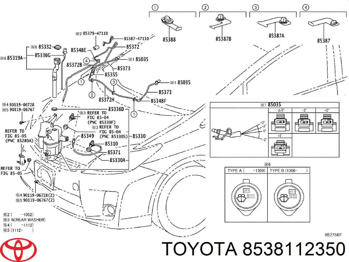 Injetor de fluido para lavador de pára-brisas para Toyota Prius (ZVW30)