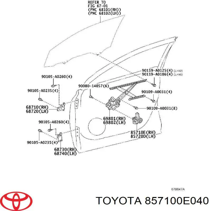 857100E040 Toyota Мотор стеклоподъемника двери передней правой