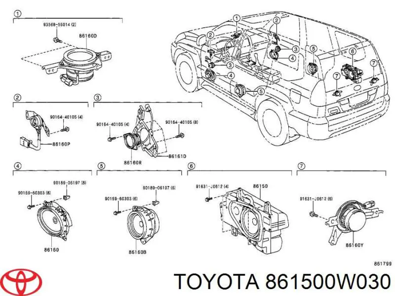 861500W030 Toyota alto-falante da porta dianteira