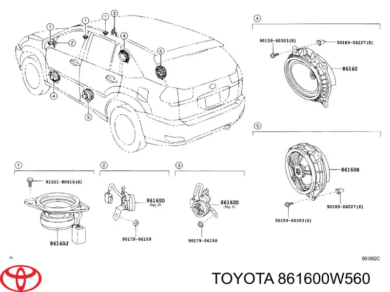 861600W560 Toyota alto-falante da porta dianteira