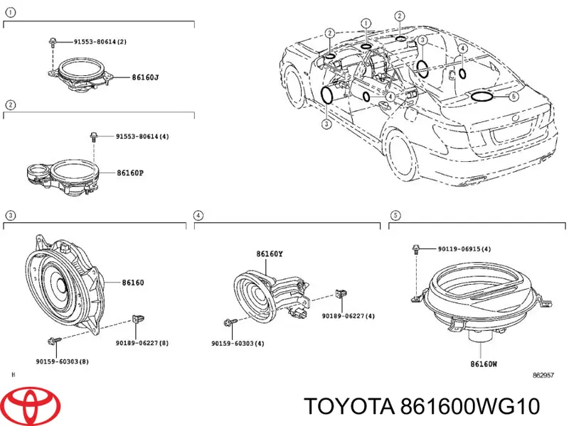 861600WG10 Toyota alto-falante da porta dianteira