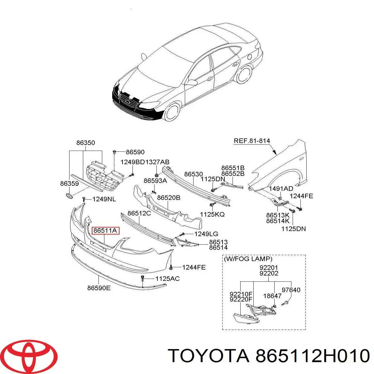 Передний бампер 865112H010 Toyota