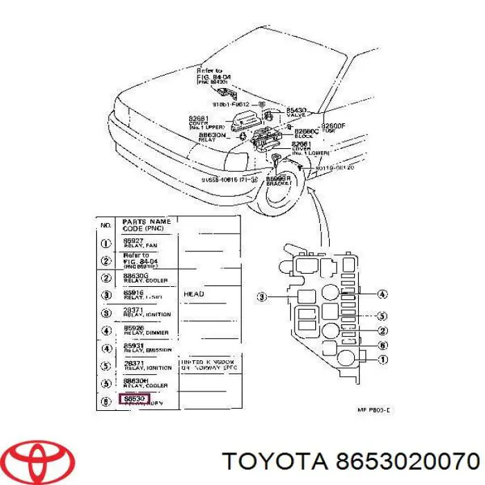 8653020070 TOYOTA Relé bocina original y equivalente