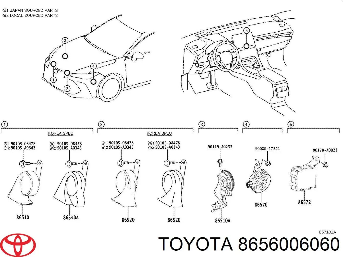 Звуковой колокол сигнализации 8656006060 Toyota