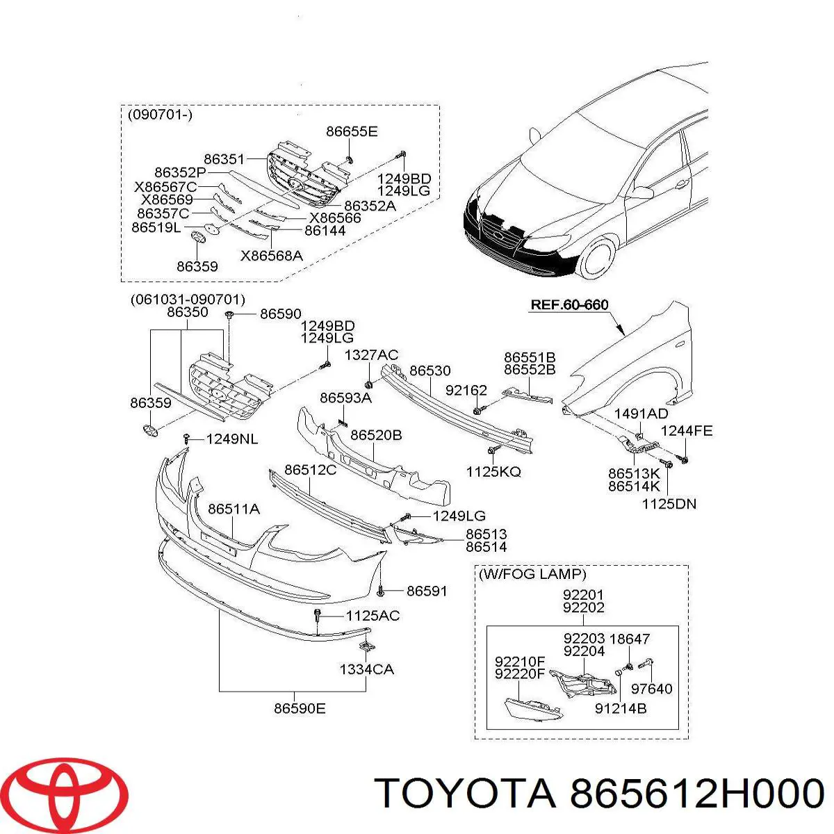 865612H000 Toyota Решетка переднего бампера
