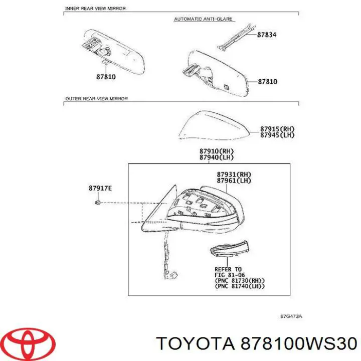 878100WS30 Toyota Зеркало заднего вида в салоне