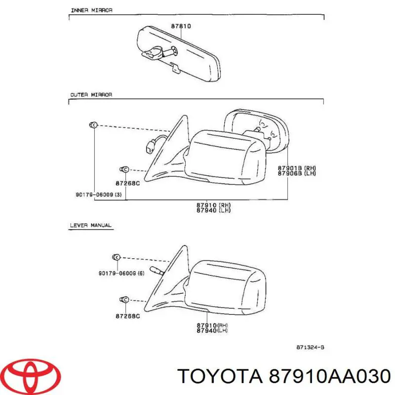 Купить 87910AA030 Toyota Боковое зеркало заднего вида правое