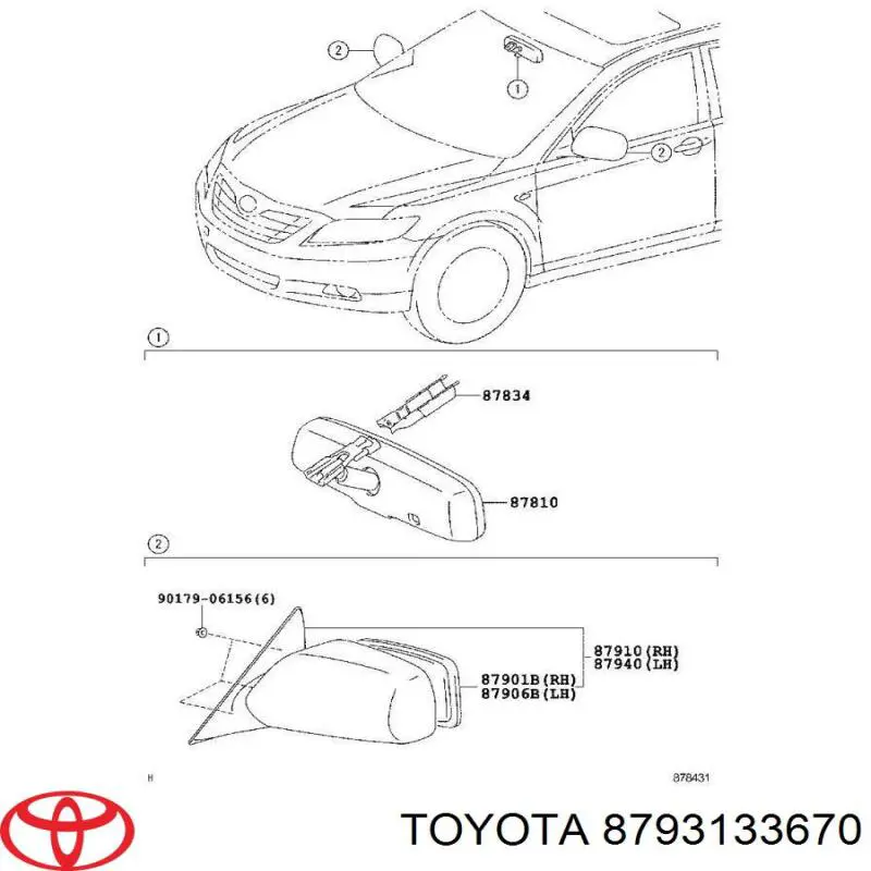 8793133670 Toyota Зеркальный элемент правого зеркала заднего вида