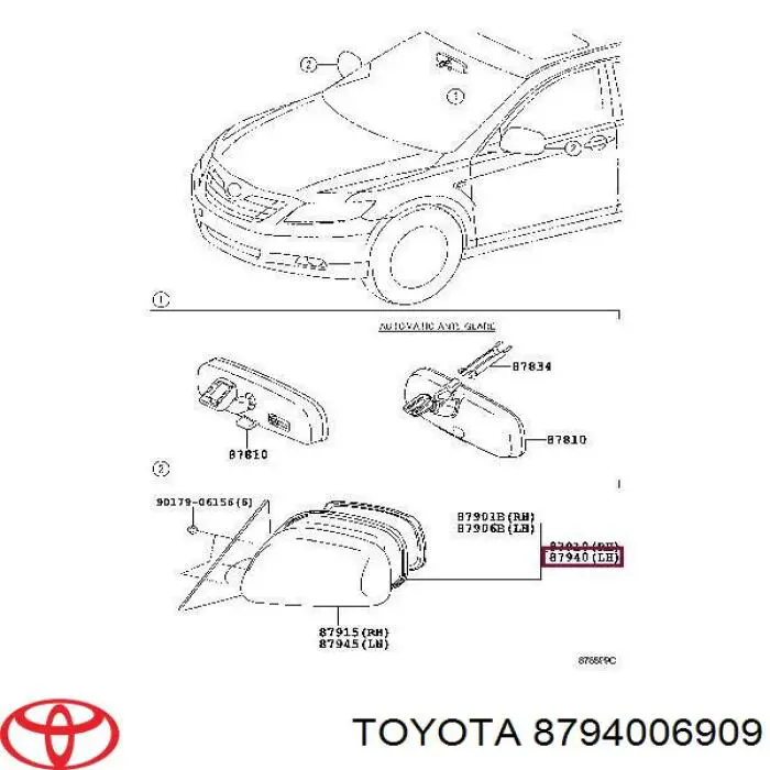 Зеркало заднего вида левое 8794006909 Toyota