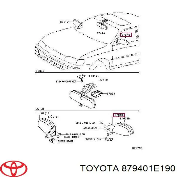 879401E195 Toyota зеркало заднего вида левое