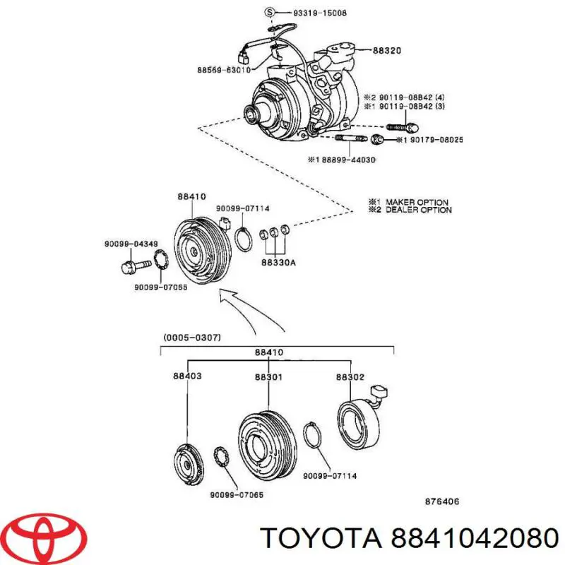 Компрессор кондиционера 8841042080 Toyota