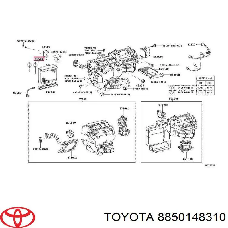 Испаритель кондиционера 8850148310 Toyota