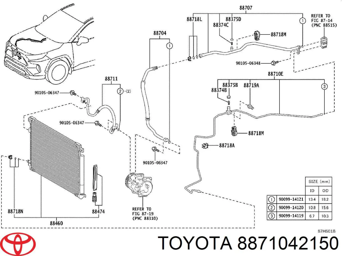 Mangueira de aparelho de ar condicionado, desde o radiador até o vaporizador para Toyota Rav4 (A5, H5)