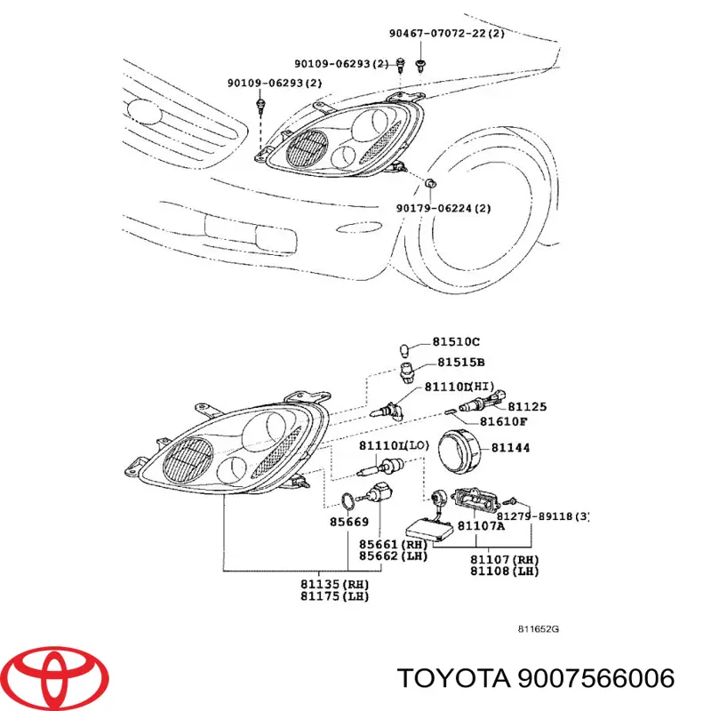9007566006 Toyota крышка фары задняя