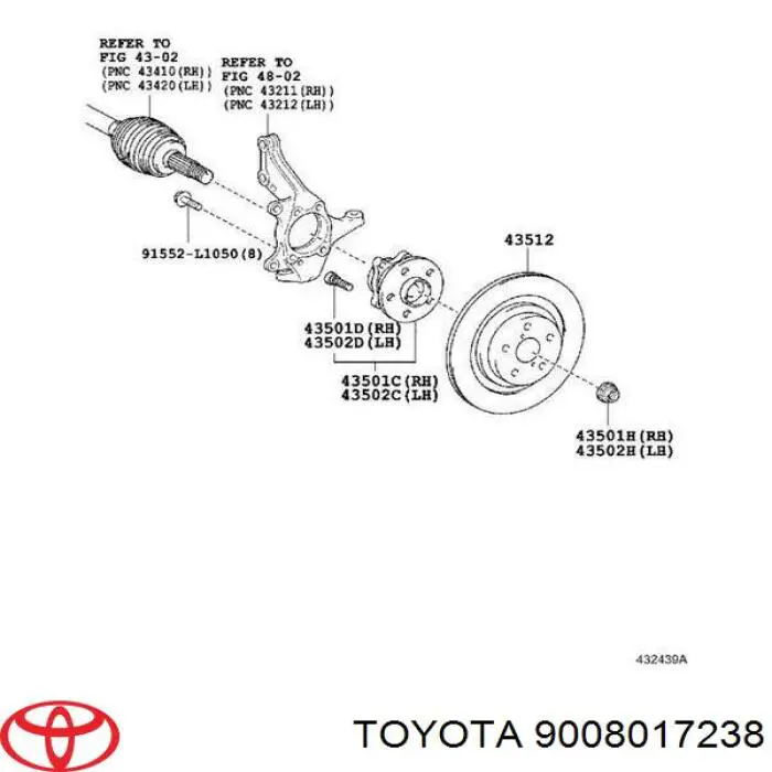 9008017238 Toyota гайка ступицы передней