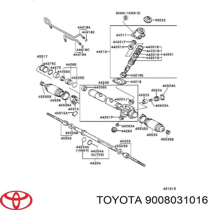 9008031016 Toyota сальник вертикального вала рулевой рейки, комплект