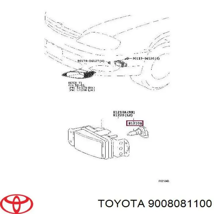9008081100 Toyota lâmpada das luzes de nevoeiro
