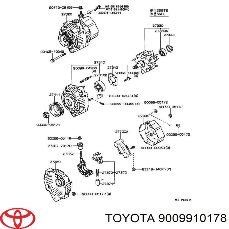 Cojinete, alternador 9009910178 Toyota